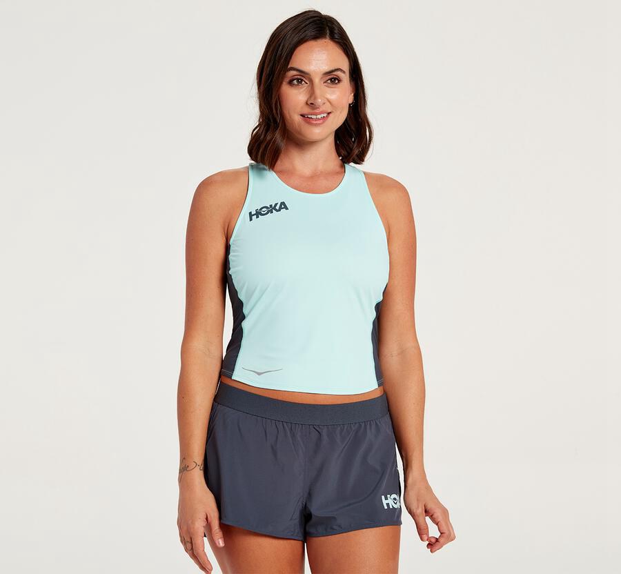 Hoka Australia One One Fitted Tank - Womens Tops Blue - AVOUF-8630